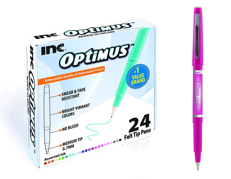 I-N-C OPTIMUS 24-Color 0.7mm Felt Tip Pens - No Bleed, For Writing, Drawing, Journaling - Image 1